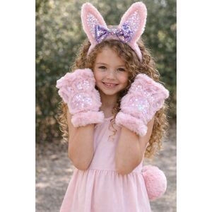 Claire’s Pink 4Pc. Plush Sequin Bunny Costume Set Ears Tail Paw Hand bands #1